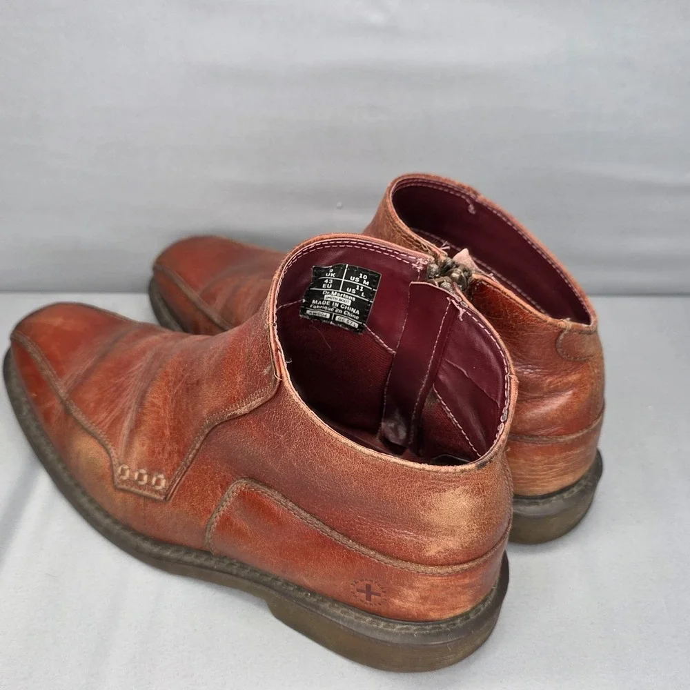 Dr. Martens Smiths Boots Mens 10 Womens 11 Brown Asymmetric Ankle Zip Up Leather